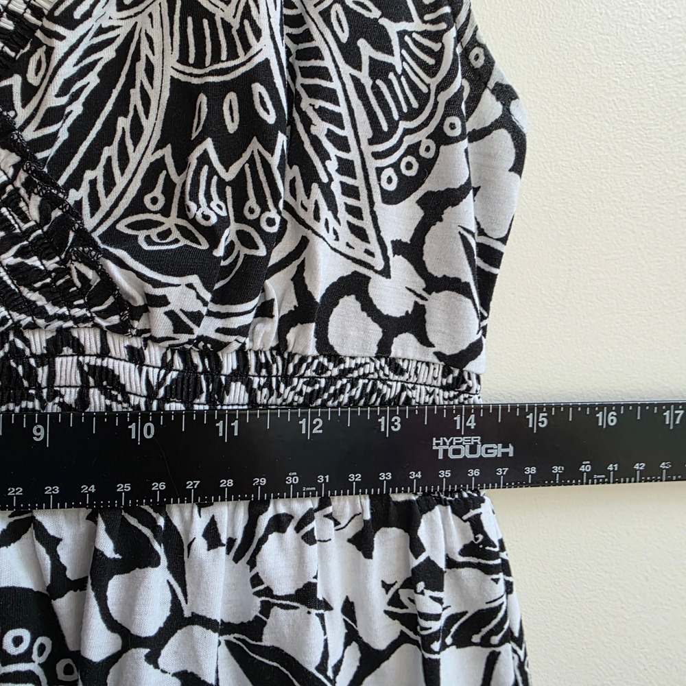Fashion Bug VTG Y2K Black White Floral Paisley Smocked Empire Ruffle Midi Dress - Picture 6 of 8
